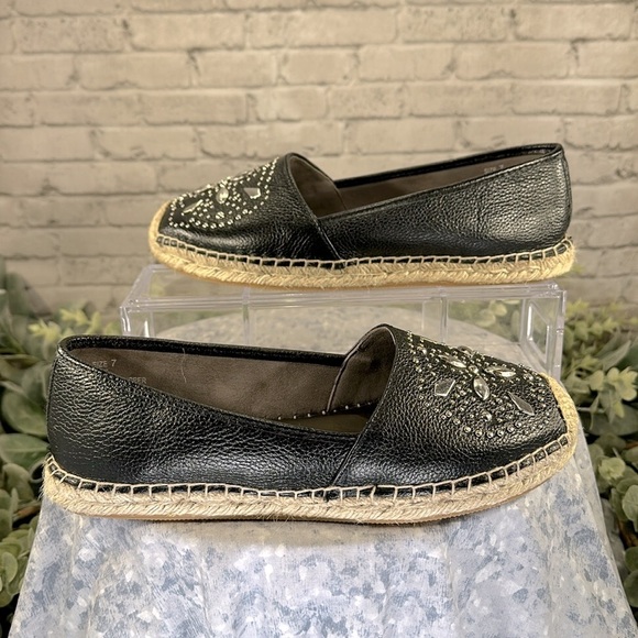 Brighton “Jett” Black Leather Silver Stud Espadrille Slip-on Flats WMS 7M🖤EUC - Picture 3 of 8